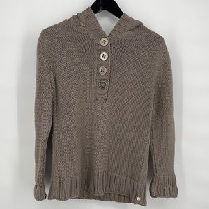 Pure‎ Handknit Hoodie Sweater Size M / L Chunky Knit Cotton Metal Buttons Gray